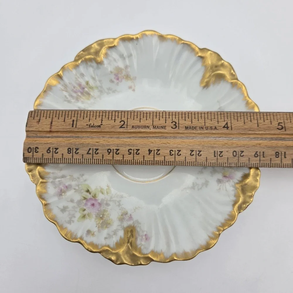 Set Of 4 Bawo & Dotter Elite Works Limoges France Floral/Gold Demitasse Saucers